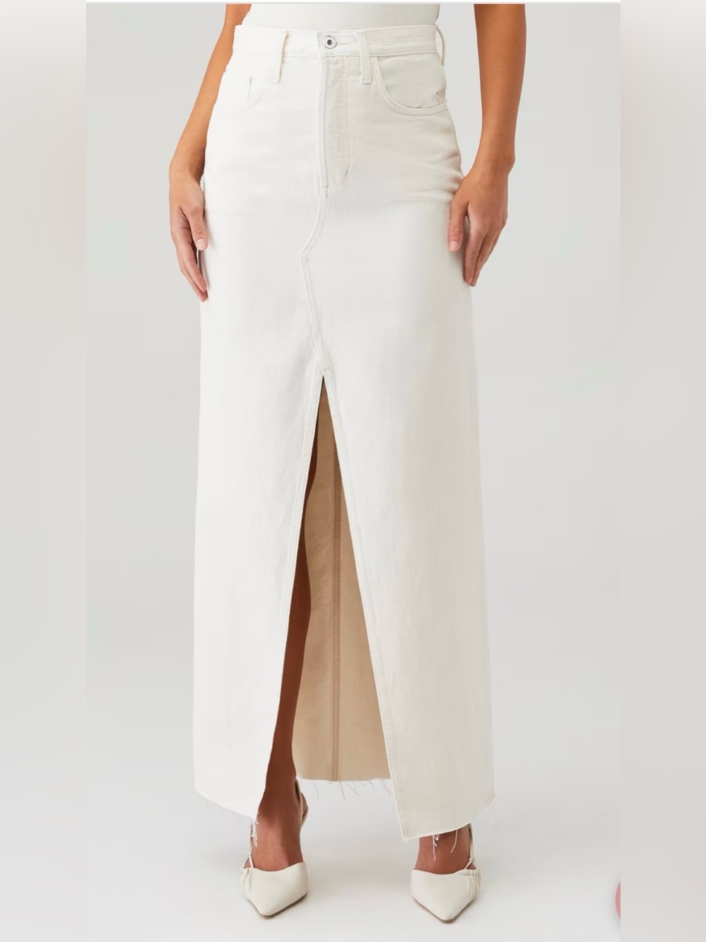 Favorite Daughter The Sadie Maxi Skirt Gardenia White Denim A-Line High Rise 28